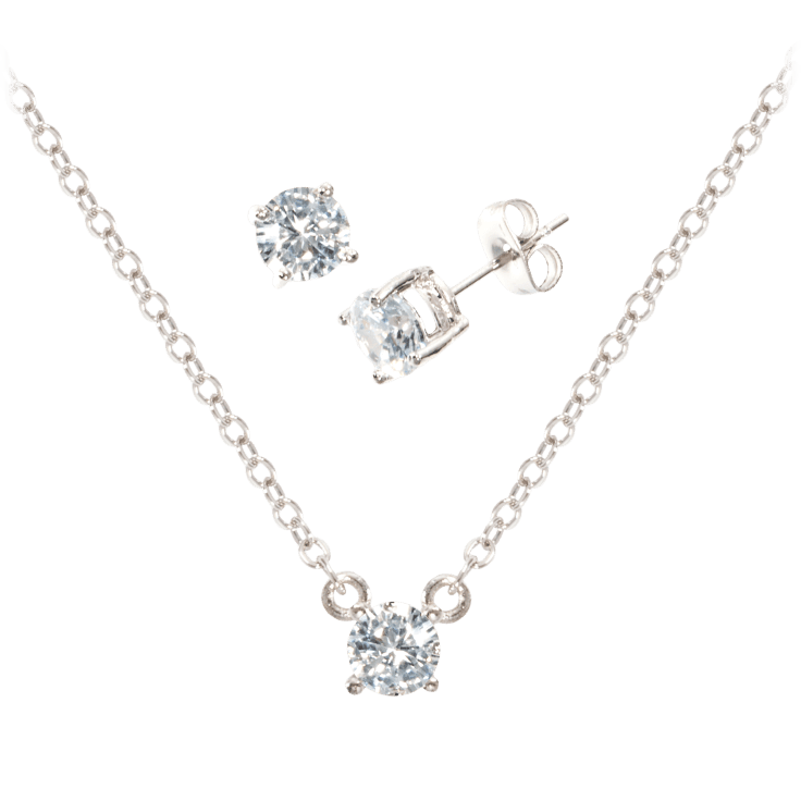 White Gold Cubic Zirconia Necklace and Earring Set for Women by Hollywood Sensation®