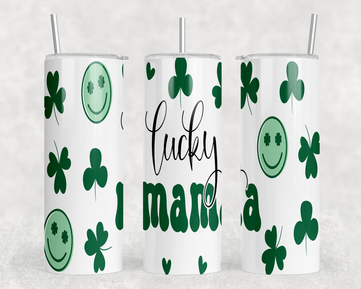 Lucky Mama - 20 oz Steel Skinny Tumbler - Optional Blue Tooth Speaker - Speaker Color will Vary by Rowdy Ridge Co