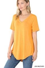 LUXE RAYON SHORT SLEEVE V-NECK HI-LOW HEM TOP - VYSN