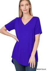 LUXE RAYON SHORT SLEEVE V-NECK HI-LOW HEM TOP - VYSN