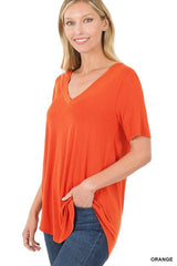 LUXE RAYON SHORT SLEEVE V-NECK HI-LOW HEM TOP - VYSN