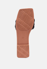 marcue patent pu quilted slides in woven straps by London Rag