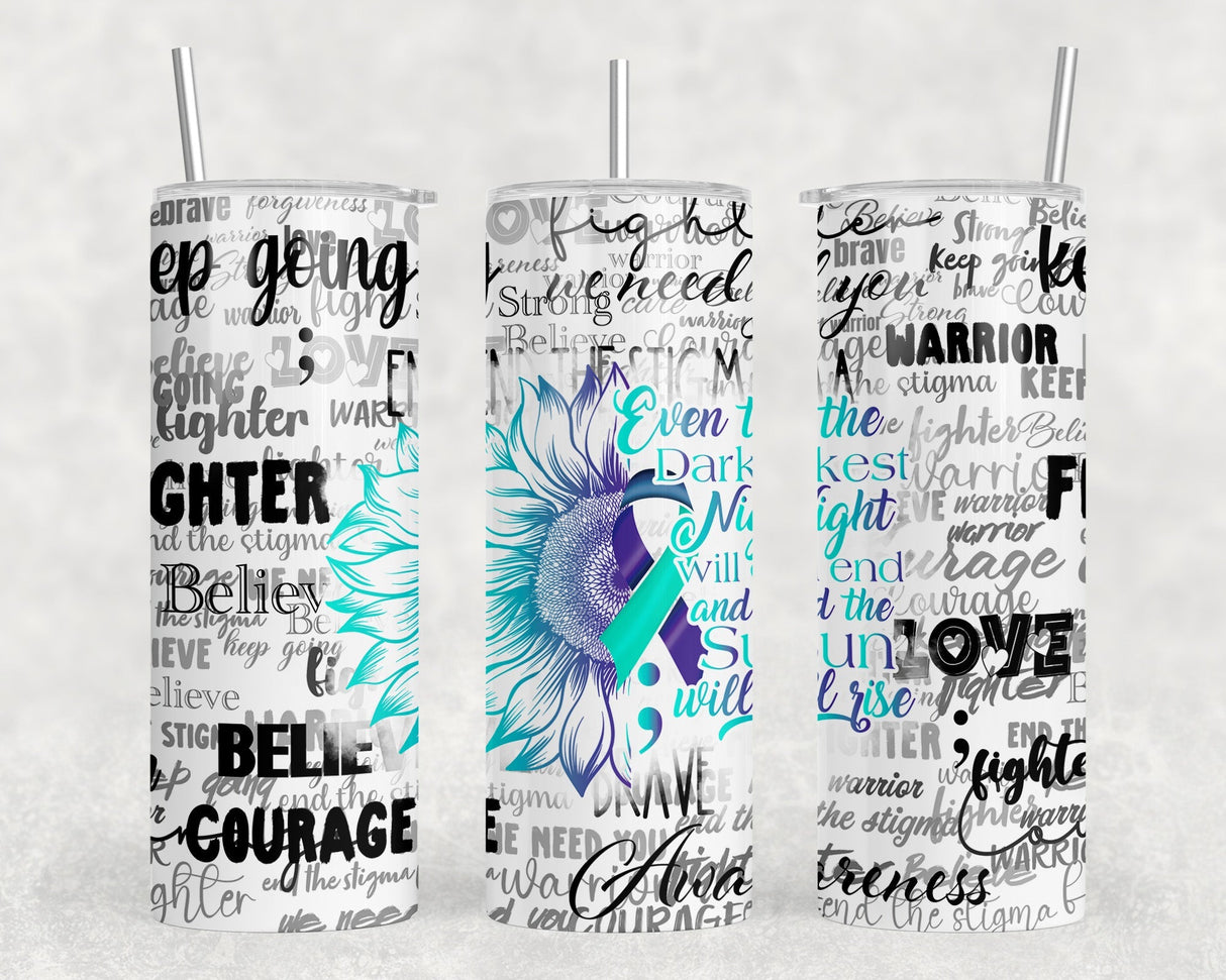 Mental Health Suicide Awareness - 20 oz Steel Skinny Tumbler - Optional Blue Tooth Speaker - Speaker Color will Vary by Rowdy Ridge Co