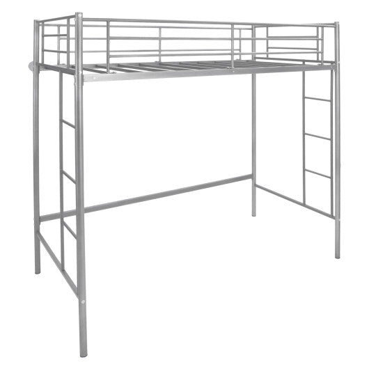 Twin Loft Bed Frame with 2 Ladders Full-length Guardrail -Silver