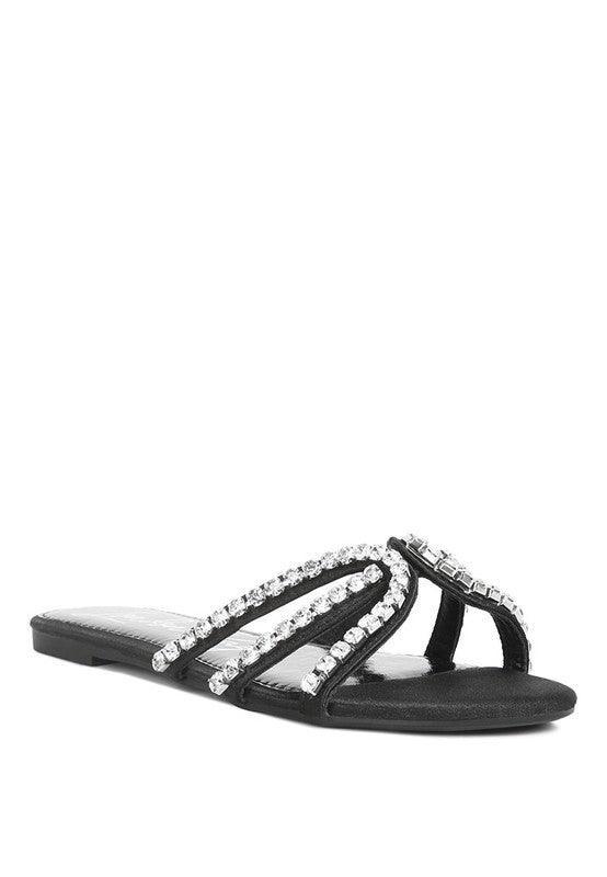 Mezzie Dimante Strap Flat Sandals - Vysn