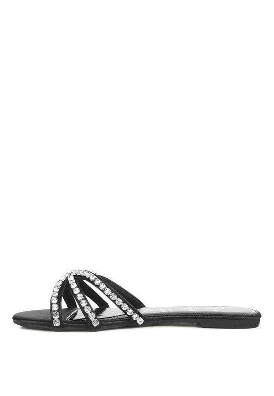 Mezzie Dimante Strap Flat Sandals - Vysn