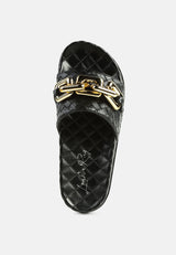 miami shot bling chain strap woven slip on flats by London Rag