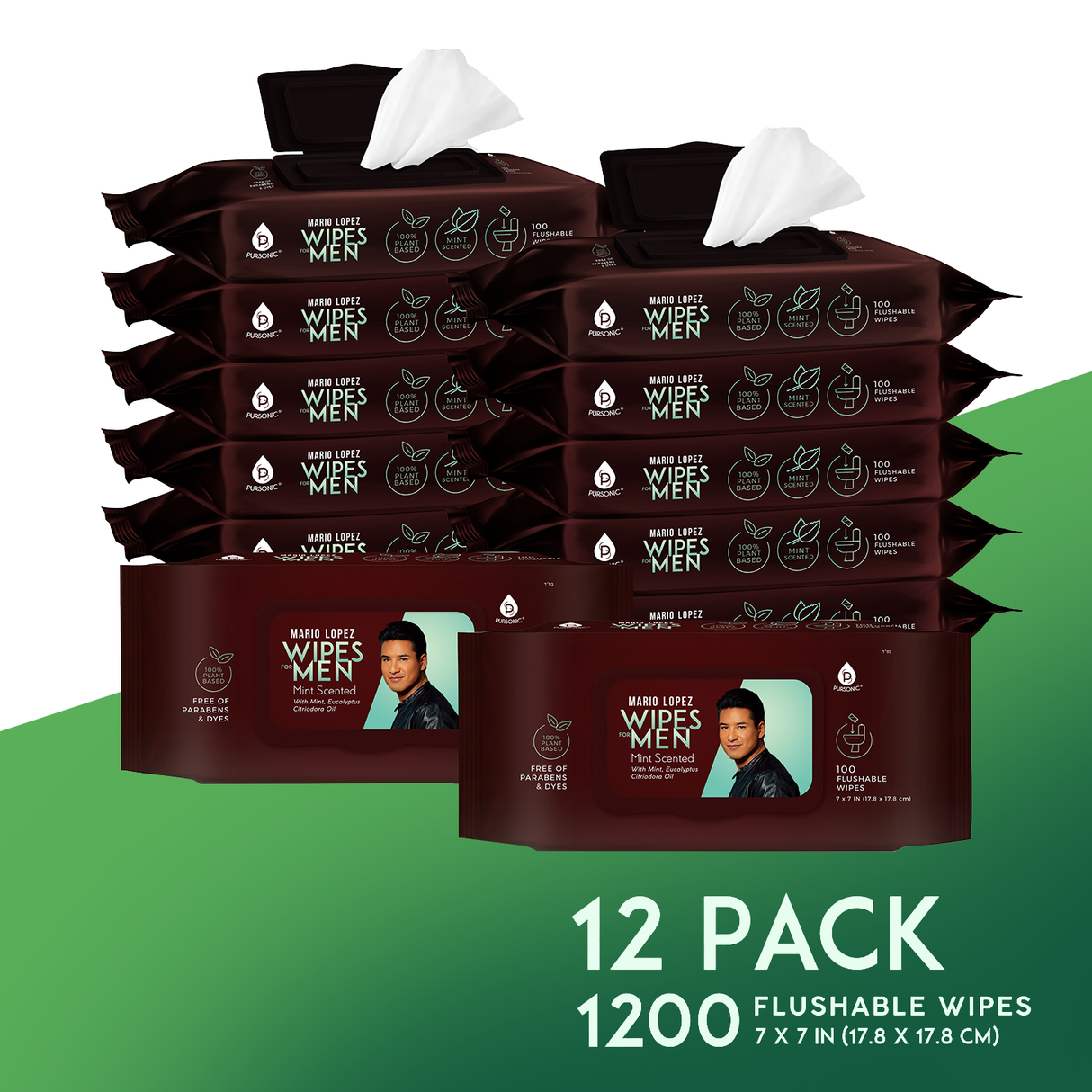 12 Pack of Flushable Mario Lopez Man Wipes (1200 Mint Scented Wipes) by Pursonic