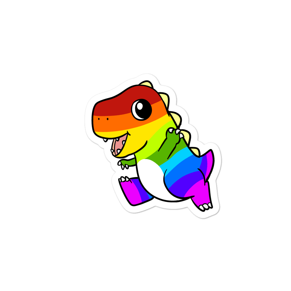 LGBTQ Tyrannosaurus Rex Cartoon - Bubble-free stickers by Proud Libertarian