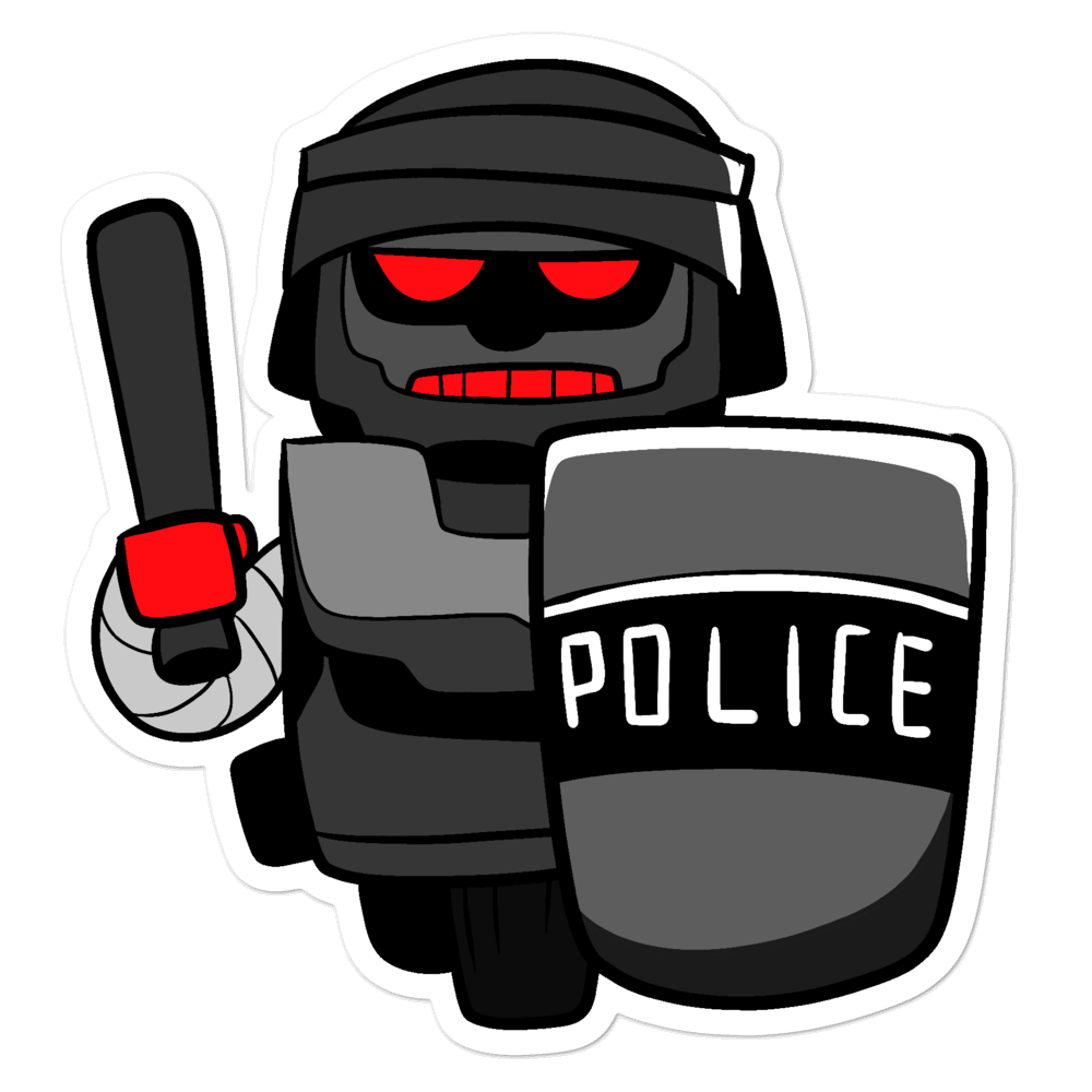 InHuman Police Robot Cartoon - Bubble-free stickers by Proud Libertarian