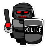 InHuman Police Robot Cartoon - Bubble-free stickers by Proud Libertarian