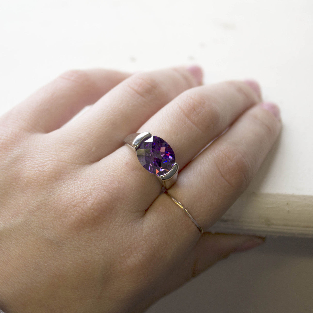 Vintage Ring Amethyst Swarovski Crystal Ring 18k White Gold Silver  R4668 by PVD Vintage Jewelry