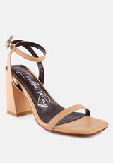 mooncut ankle strap block heel sandals by London Rag