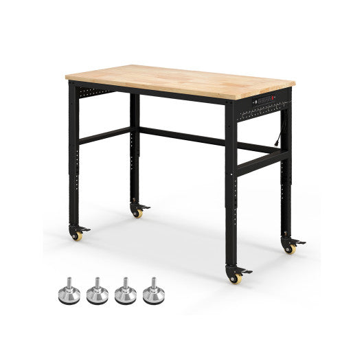 48 Inch Adjustable Work Bench with Power Outlets-Natural