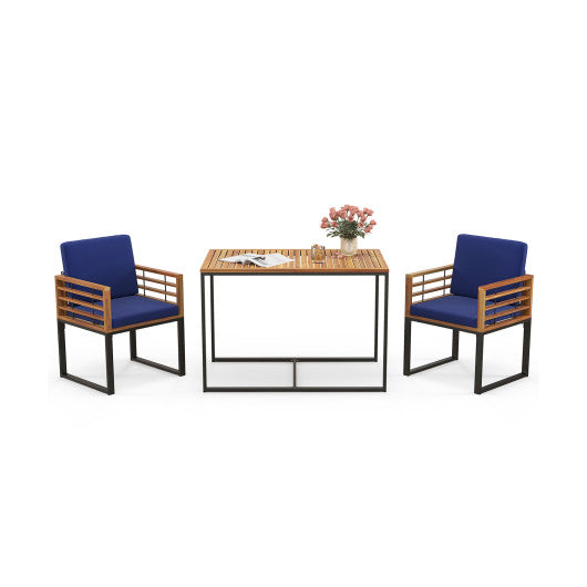 3 Pieces Outdoor Dining Set with 2 Acacia Wood Armchairs and Dining Table-Navy