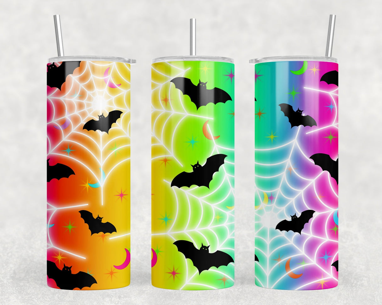 Neon Bats - 20 oz Steel Skinny Tumbler - Optional Blue Tooth Speaker - Speaker Color will Vary by Rowdy Ridge Co