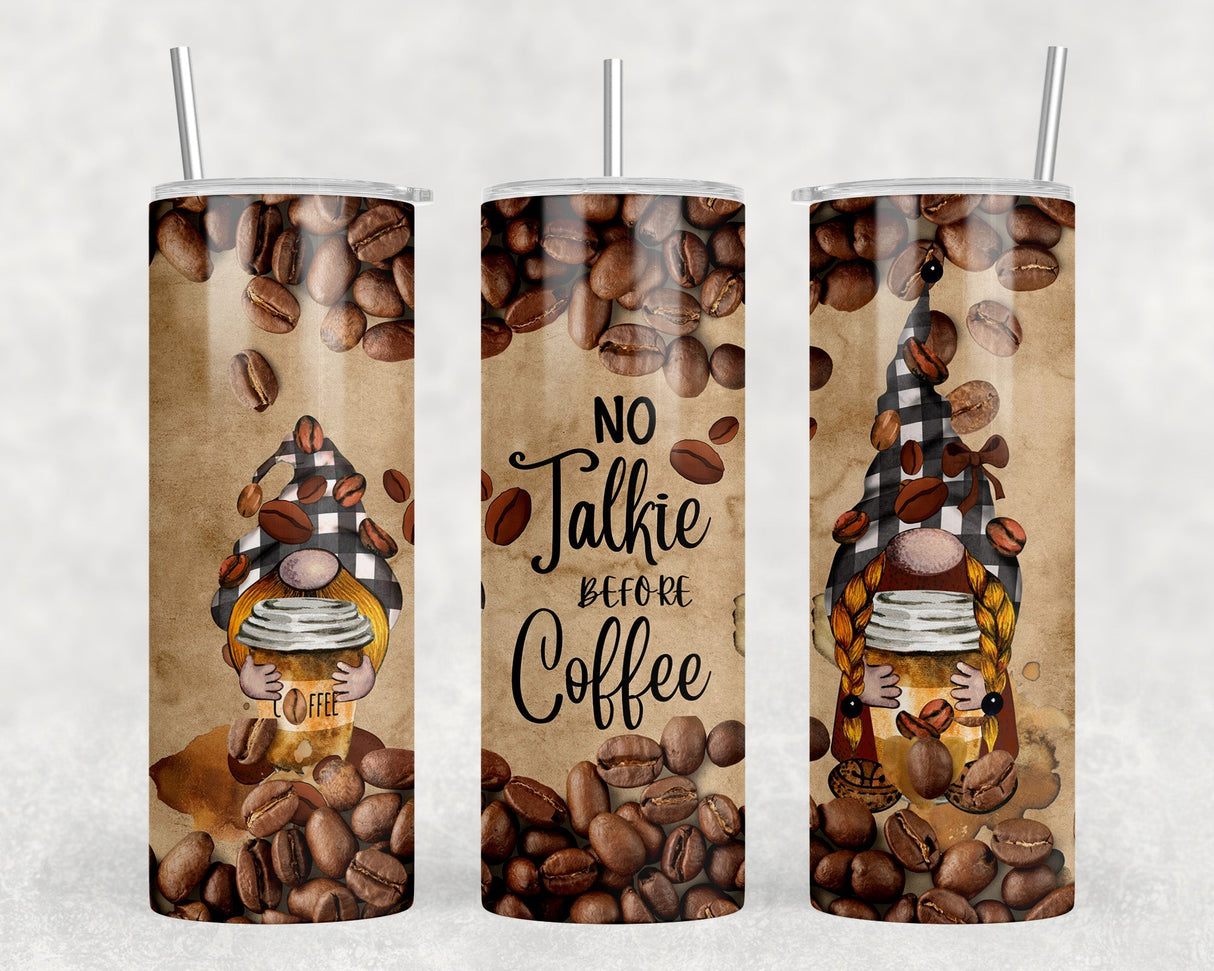 No Talkie Before Coffee Gnome|Skinny Tumbler|Optional Bluetooth Speaker| Speaker Color Varies by Rowdy Ridge Co