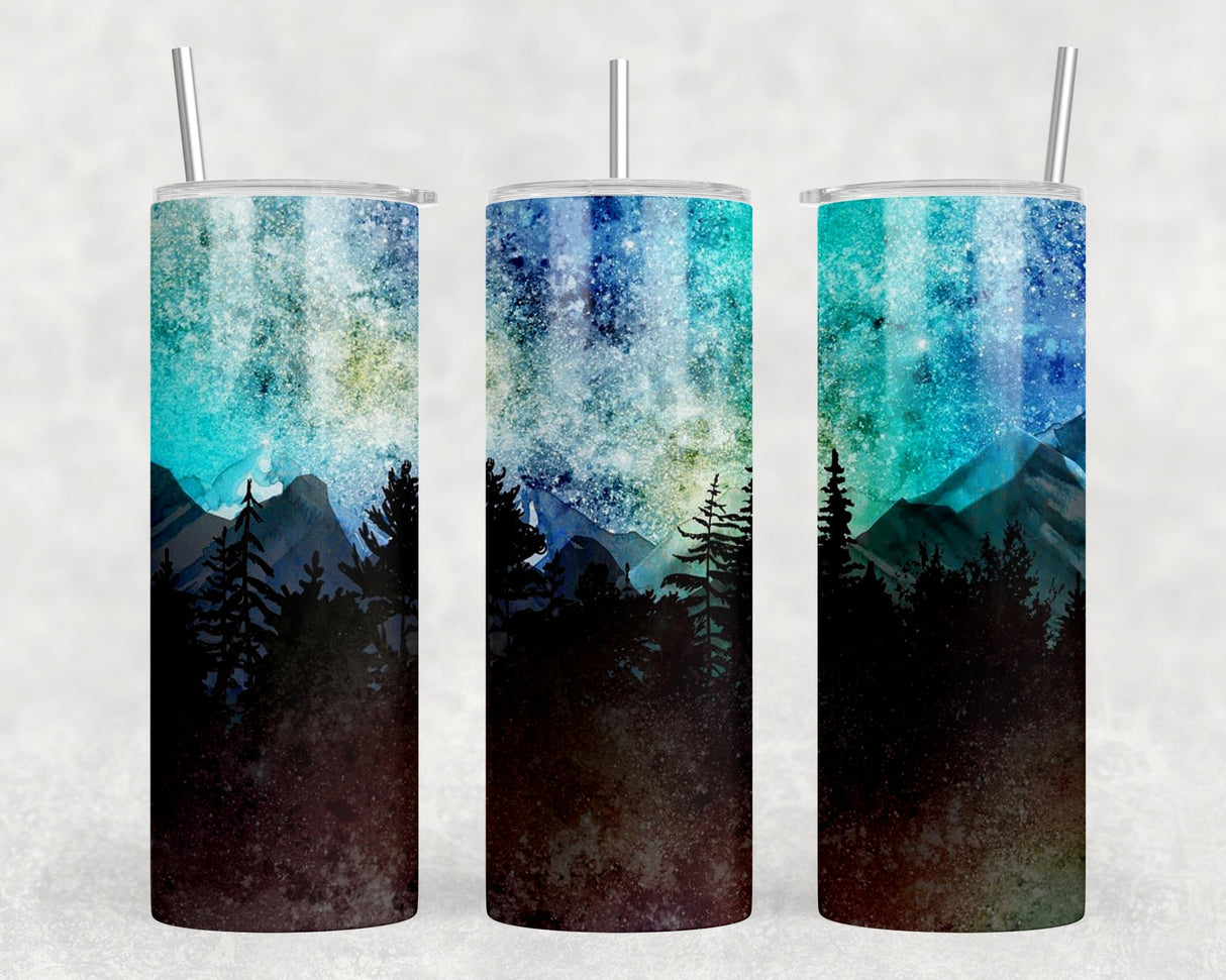 Northern Lights - 20 oz Steel Skinny Tumbler - Optional Blue Tooth Speaker - Speaker Color will Vary by Rowdy Ridge Co