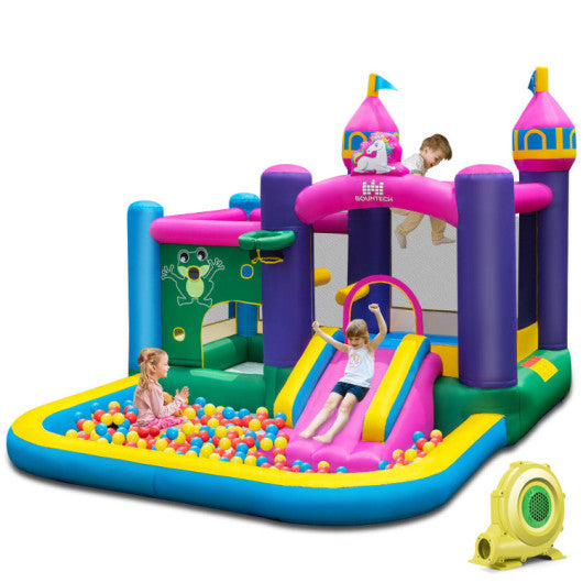 6-in-1 Kids Inflatable Unicorn-themed Bounce House with 735W Blower