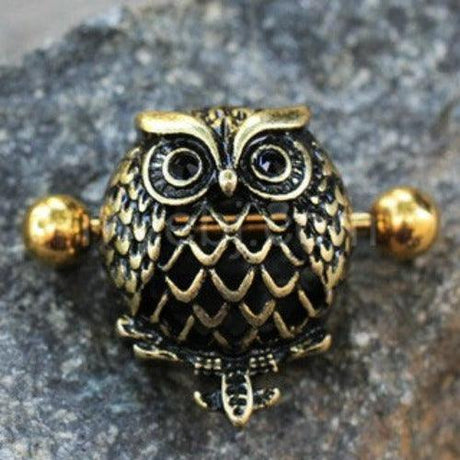 Antique Gold Plated Owl Dome Shape Nipple Shield by Fashion Hut Jewelry - Vysn