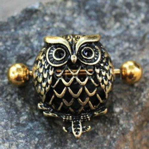 Antique Gold Plated Owl Dome Shape Nipple Shield by Fashion Hut Jewelry - Vysn