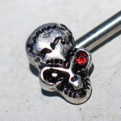 316L Stainless Steel Red Eye Alien Skull Nipple Bar by Fashion Hut Jewelry - Vysn