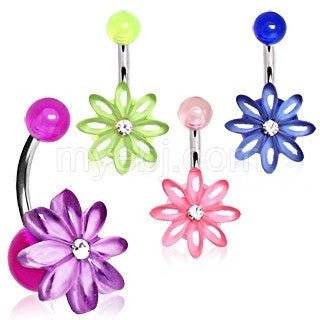 UV Acrylic Clear Gem Daisy Flower Navel Ring by Fashion Hut Jewelry