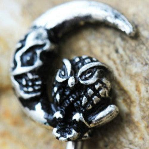 316L Stainless Steel Gothic Owl on the Moon Skeleton Key Navel Ring by Fashion Hut Jewelry - Vysn