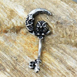 316L Stainless Steel Gothic Owl on the Moon Skeleton Key Navel Ring by Fashion Hut Jewelry - Vysn