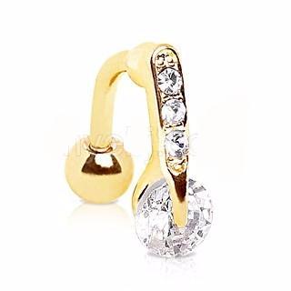 Gold Plated Top Down Round CZ Navel Ring by Fashion Hut Jewelry