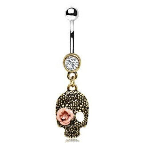 Pink Rose Skull Dangle Navel Ring by Fashion Hut Jewelry - Vysn