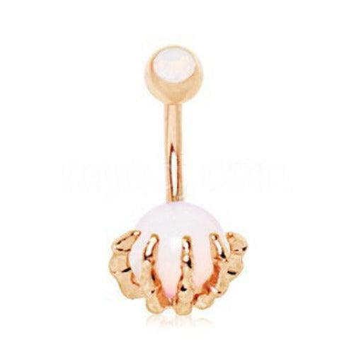 Rose Gold Plated Skeleton Hand Holding Crystal Ball Navel Ring by Fashion Hut Jewelry - Vysn