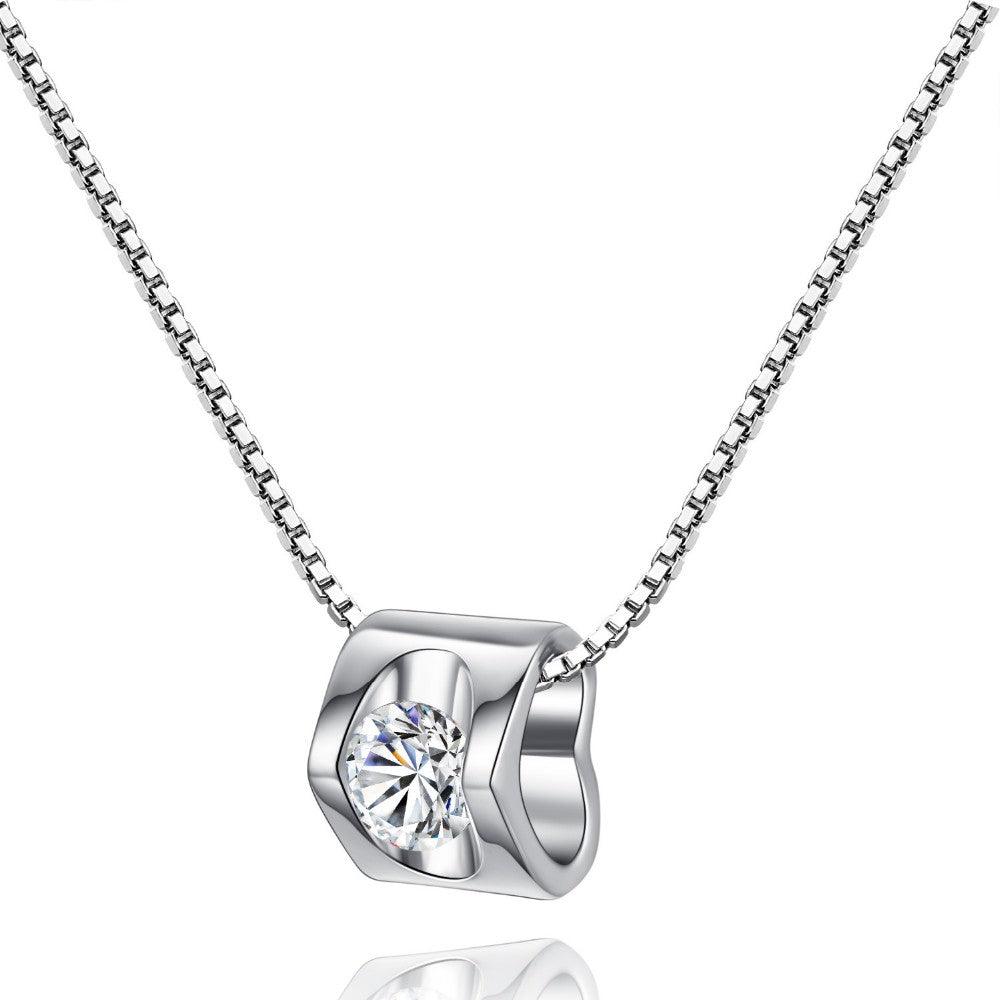 White Gold Cubic Zirconia Heart Pendant Necklace by Hollywood Sensation®