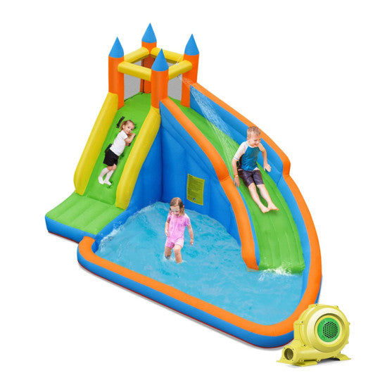 Kids Inflatable Water Slide Bouncing House with Carrying Bag and 480W Blower