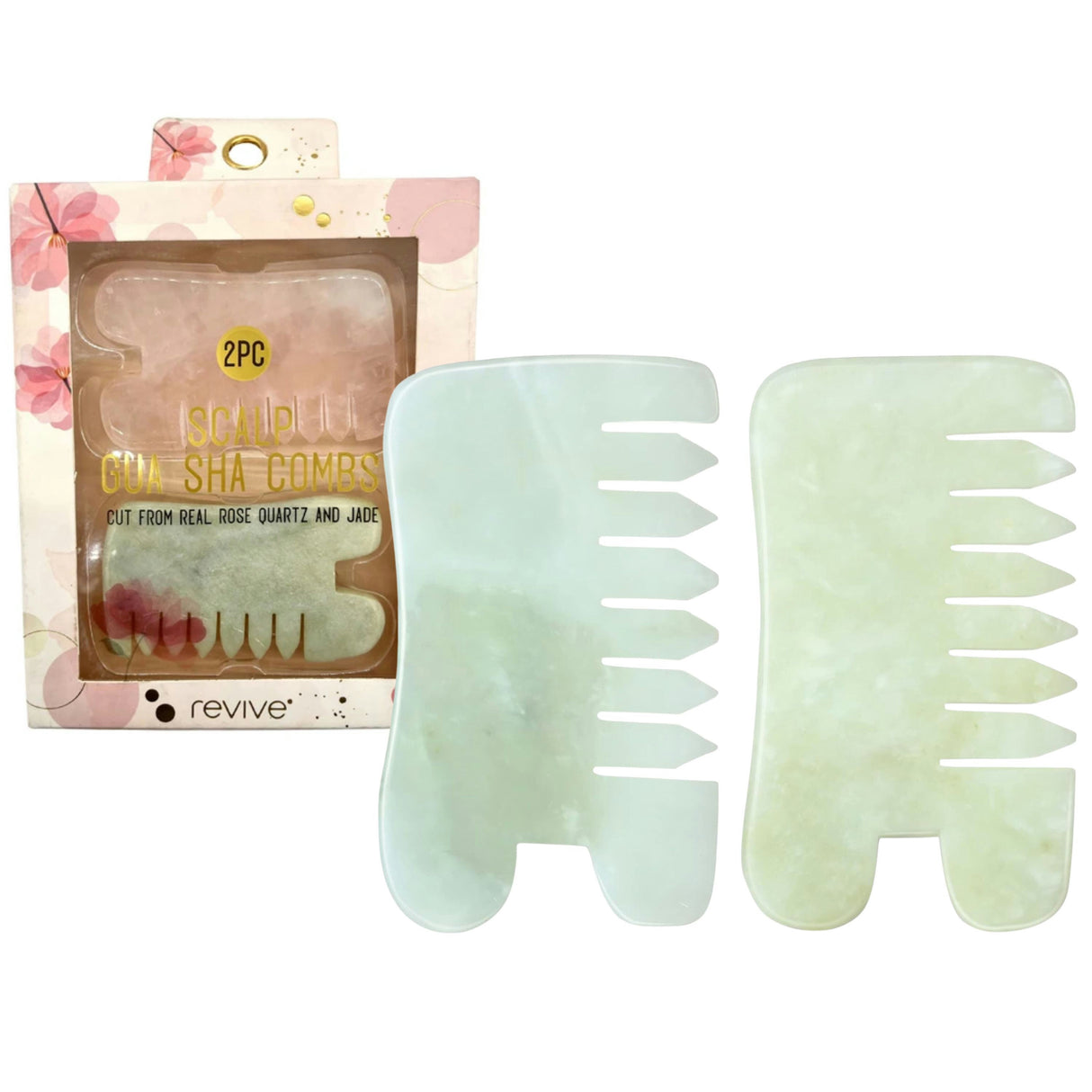 Revive 2 Piece Jade & rose Quartz Gua Sha Combs