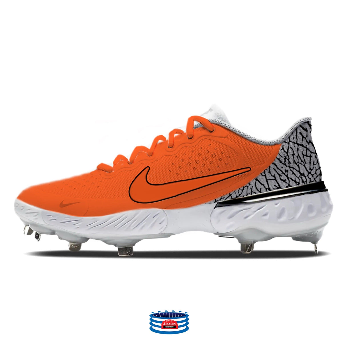 "Orange Print" Nike Alpha Huarache Elite 3 Low Cleats by Stadium Custom Kicks