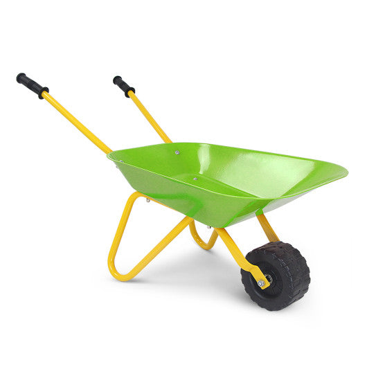 Outdoor Garden Backyard Play Toy Kids Metal Wheelbarrow-Light Green