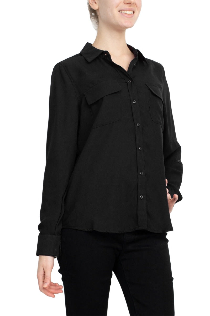 M Magaschoni Collar Neck Long Sleeves Front Button Detail Top by Curated Brands