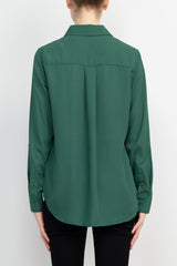 M Magaschoni Collar Neck Long Sleeves Front Button Detail Top by Curated Brands