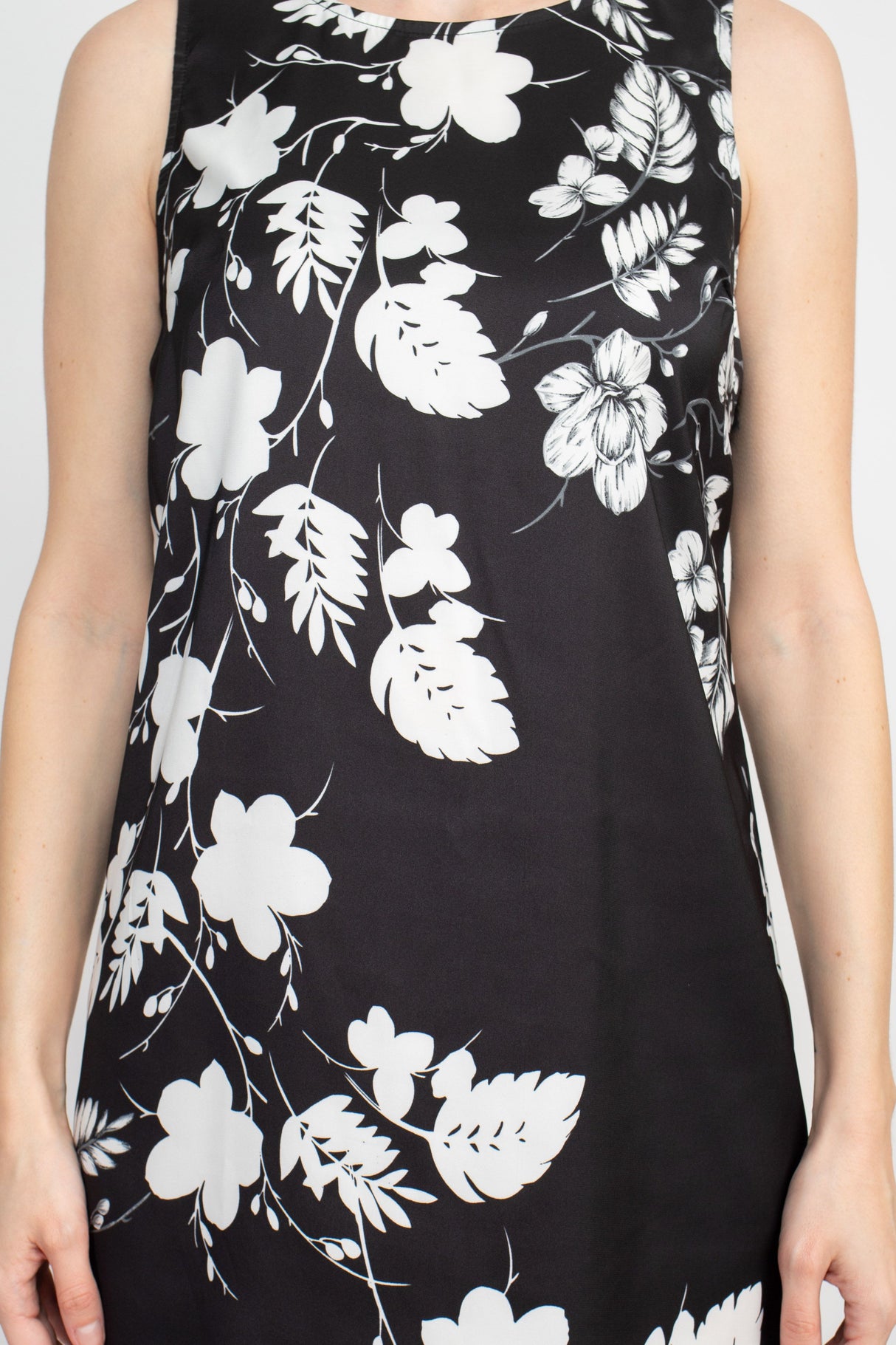 Premise Boat Neck Sleeveless Floral Print High Low Hem Charmeuse Dress by Curated Brands