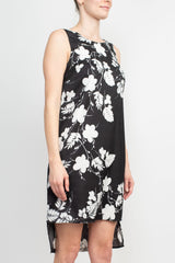 Premise Boat Neck Sleeveless Floral Print High Low Hem Charmeuse Dress by Curated Brands