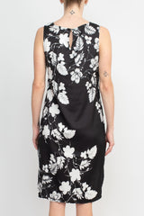 Premise Boat Neck Sleeveless Floral Print High Low Hem Charmeuse Dress by Curated Brands