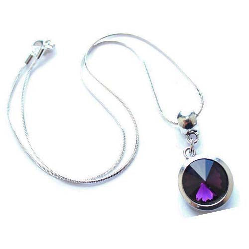 Silver Plated 'February Birthstone' Amethyst Colored Crystal Pendant Necklace by Liberty Charms USA