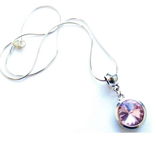 Silver Plated 'October Birthstone' Rose Colored Crystal Pendant Necklace by Liberty Charms USA