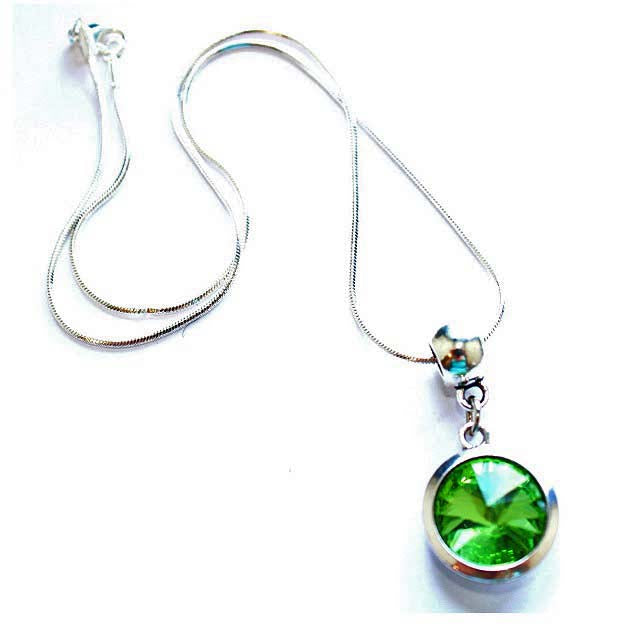 Silver Plated 'August Birthstone' Peridot Colored Crystal Pendant Necklace by Liberty Charms USA