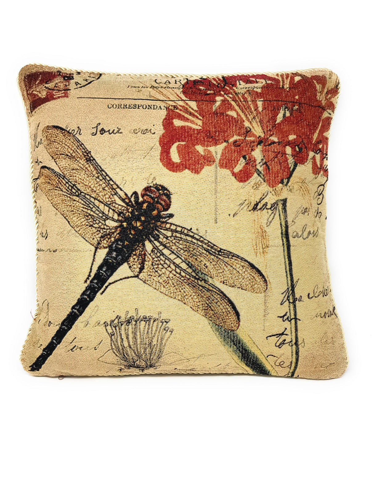 DaDa Bedding Set of 2-Pieces Dragonfly Dreams Nature Garden Tapestry Throw Pillow Covers w/ Inserts - 18" x 18" by DaDa Bedding Collection