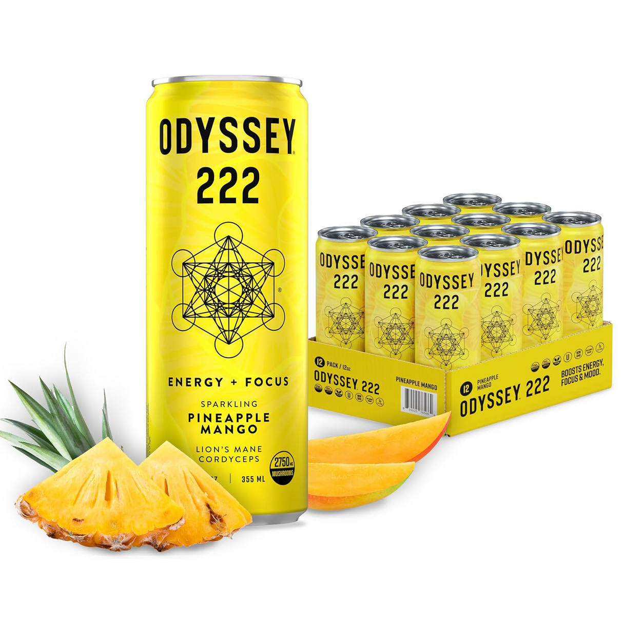 Pineapple Mango 222 Sparkling Energy Drink - 222mg Caffeine - 12 Pack by OdysseyElixir