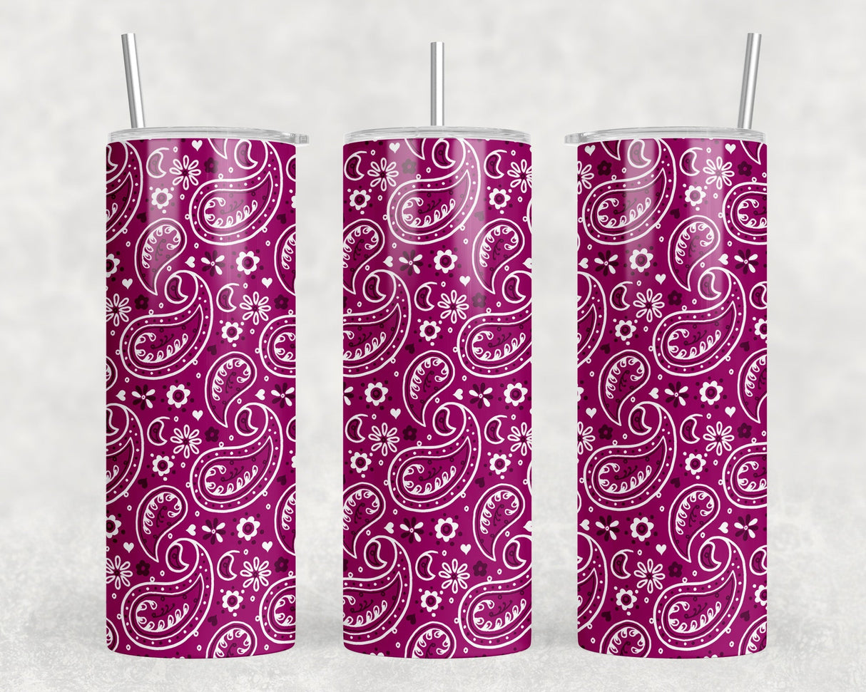 Pink Paisley  - 20 oz Steel Skinny Tumbler - Optional Blue Tooth Speaker - Speaker Color will Vary by Rowdy Ridge Co