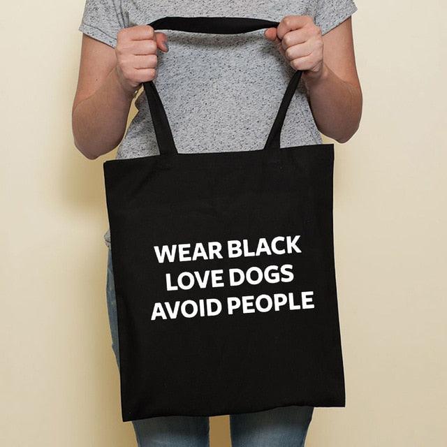 Cute Dog Black Canvas Tote Bag by Dach Everywhere - Vysn