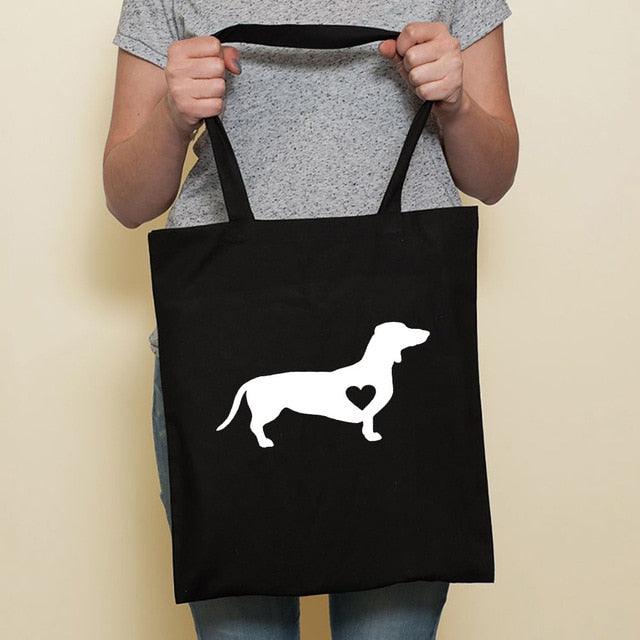 Cute Dog Black Canvas Tote Bag by Dach Everywhere - Vysn